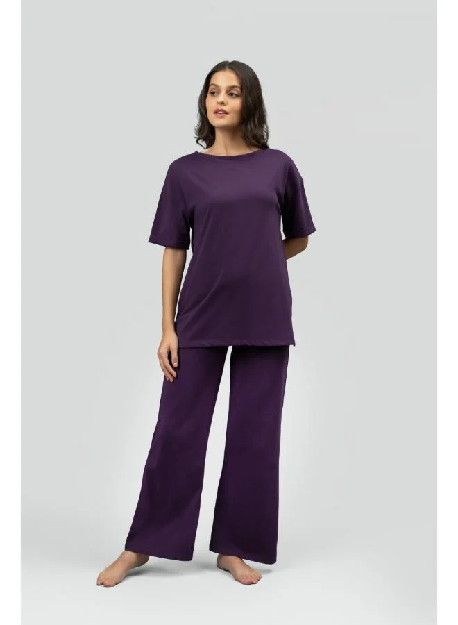 نسيسيرا Side-Slit Plum Long Lounge Set
