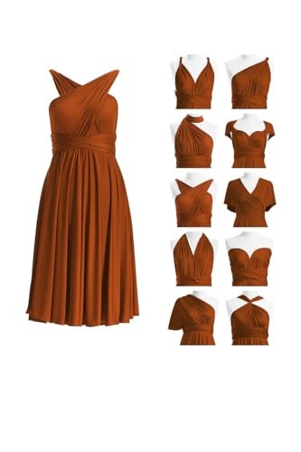72styles Women's Infinity Bridesmaid Dresses Burnt Orange Short Convertible Transformer Multiway Twist Wrap Evening Gown Prom - Image 1