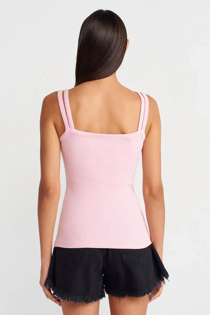 Dilvin Powder Pink DILVIN Ribbed Sleeveless Square-neck Blouse for Women | Best Price UAE