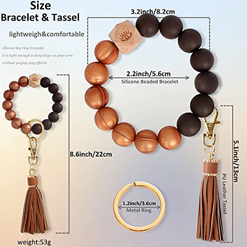 BIHRTC Silicone Beaded key Ring Holder Wristlet PU Leather Tassel Bracelet Charm Portable House Car Bangle Keychain Wristlet for Women Girls Wrist Key Chain - Image 2