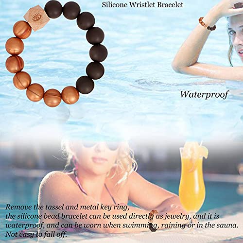 BIHRTC Silicone Beaded key Ring Holder Wristlet PU Leather Tassel Bracelet Charm Portable House Car Bangle Keychain Wristlet for Women Girls Wrist Key Chain - Image 5