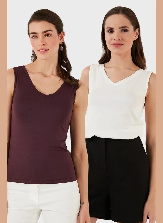 Lela Lela Slim Fit V-Neck Thick Strap 2-Pack Blouse Women's Blouse 5864384S2
