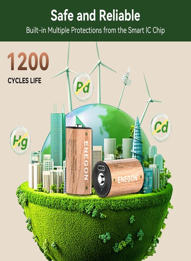 إنيجون بطاريات ENEGON LR14 C قابلة لإعادة الشحن، عبوة من 4 قطع، ليثيوم 7200 مللي أمبير/ساعة، مقاس C، 1.5 فولت، كابل شحن USB-C، بطاريات C عالية السعة للألعاب والمصابيح الكهربائية - Image 3