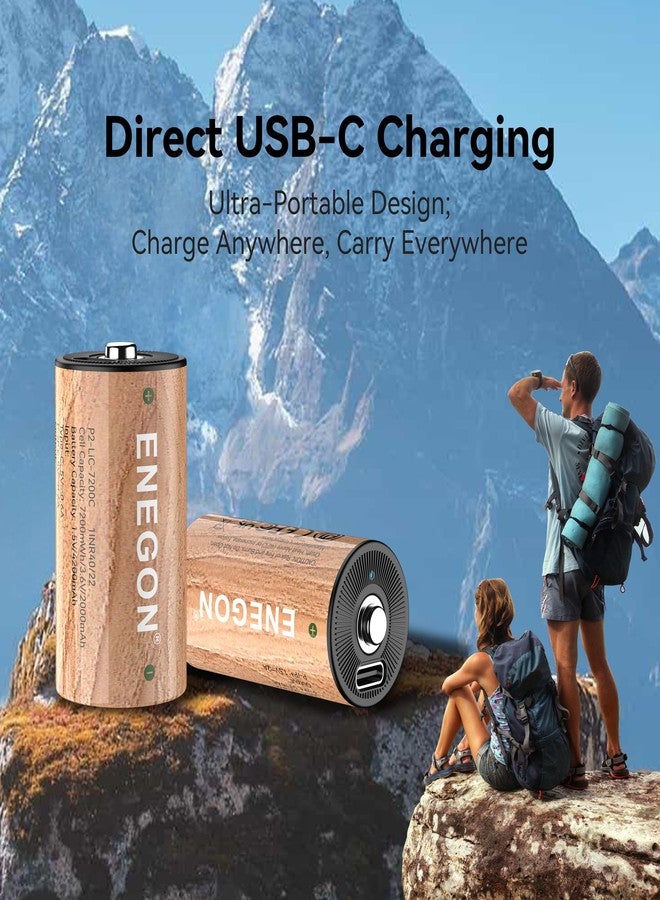 إنيجون بطاريات ENEGON LR14 C قابلة لإعادة الشحن، عبوة من 4 قطع، ليثيوم 7200 مللي أمبير/ساعة، مقاس C، 1.5 فولت، كابل شحن USB-C، بطاريات C عالية السعة للألعاب والمصابيح الكهربائية - Image 4