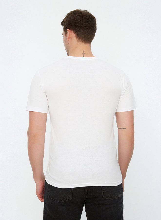 trendyol White Slim/Slim Cut Basic V Neck Short Sleeve 100% Cotton T-Shirt - Image 3