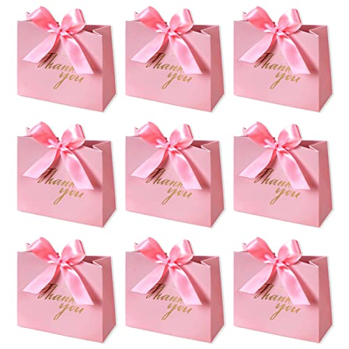 DECHISY 24Pack Small Thank You Party Favor Bags Treat Boxes with Rose Red Bow Ribbon Pink Pattern Paper Gift Bags Bulk for Wedding Baby Shower Business Party Supplies - Image 2