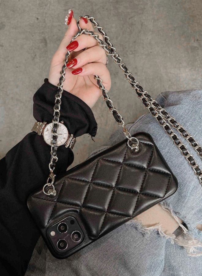 GROIC Case for IPhone 14 Pro 6.1 Inch Phone Cover Crossbody Chain Strap Case, Quilted Leather Luxury Shell for Women, Removable Crossbody Strap Shockproof Diamond Lattice Design - Image 4