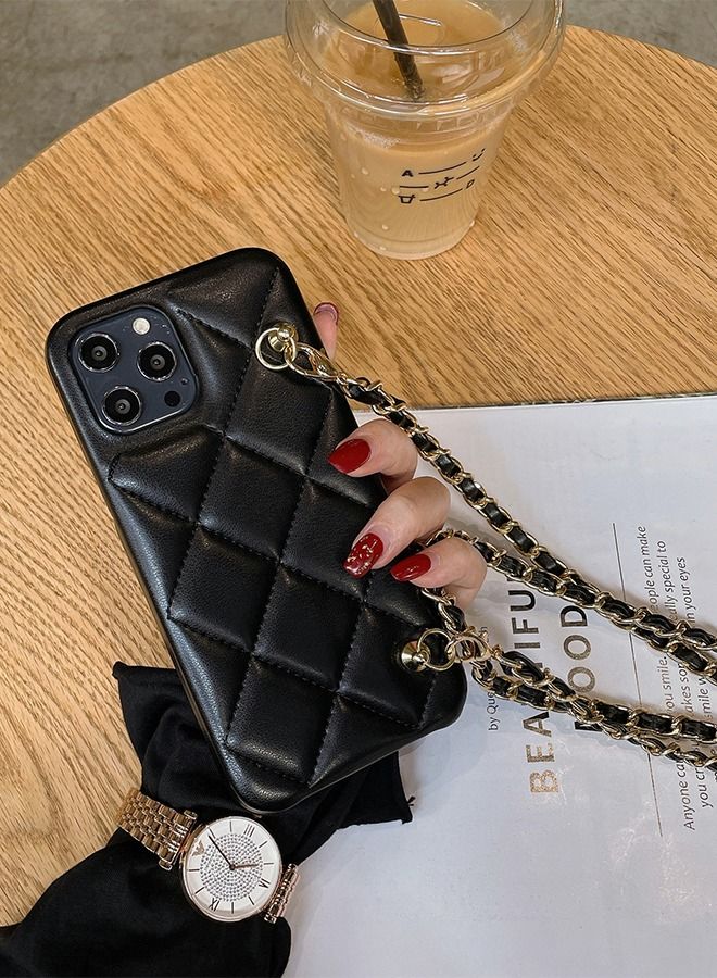 GROIC Case for IPhone 14 Pro 6.1 Inch Phone Cover Crossbody Chain Strap Case, Quilted Leather Luxury Shell for Women, Removable Crossbody Strap Shockproof Diamond Lattice Design - Image 5