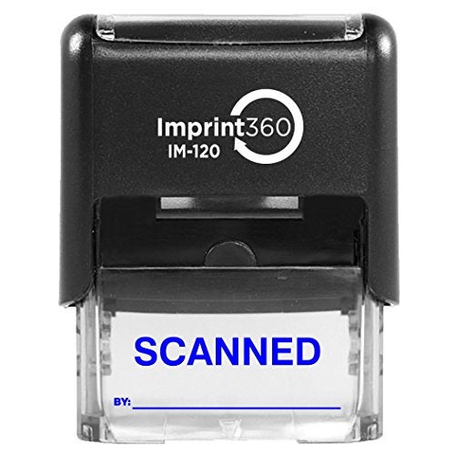 Supply360 AS-IMP1122B - Scanned Stamp with By: Line, Blue Ink, Heavy Duty Commerical Self-Inking Rubber Stamp, 9/16" x 1-1/2" Impression - Image 1