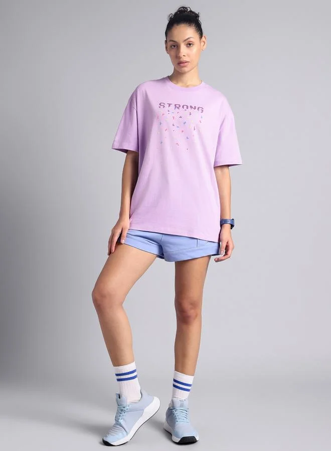 Cult Women Purple Graphic Oversized T-Shirt