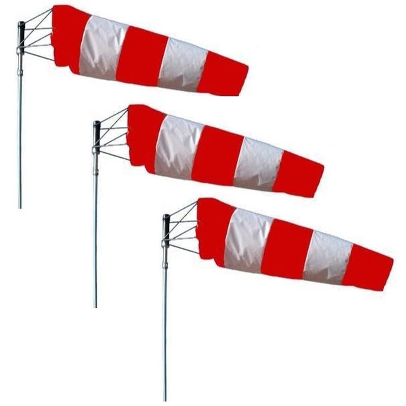 AKMA مؤشر كيس الهواء المقاوم للماء، أكياس الهواء/علم اتجاه الرياح للصناعات والمطارات (أحمر وأبيض) (قماش فقط) عبوة من 3 - Image 2