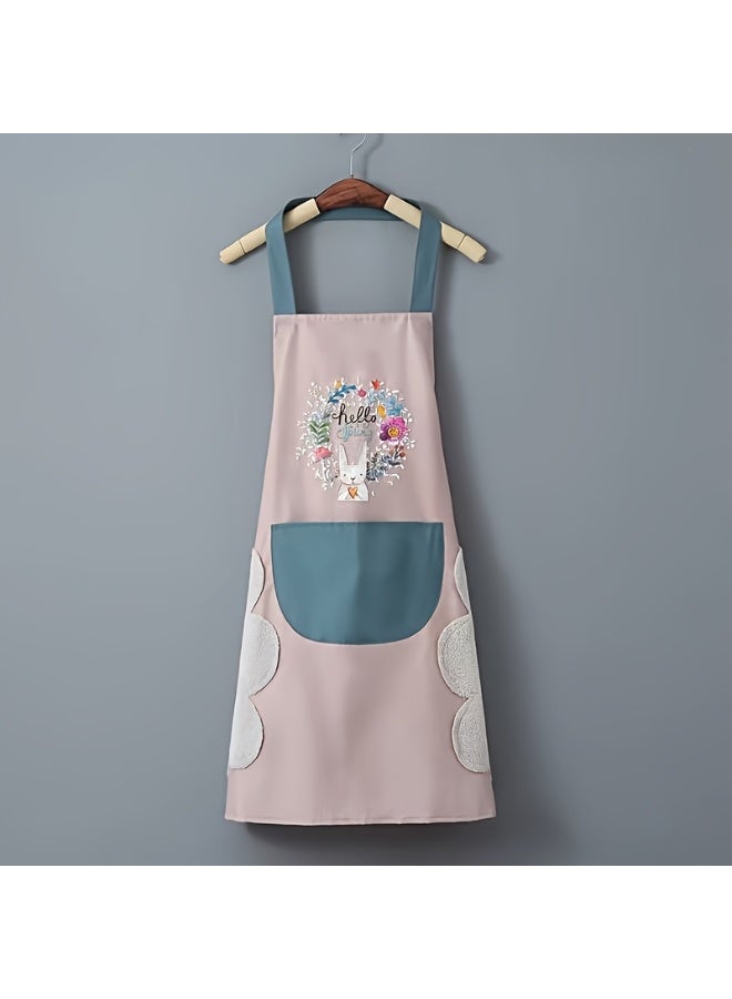 2-Pack Cute Rabbit Kitchen Apron with Pocket & Towel - Waterproof Adjustable Cooking Apron for Women, Baking, Cleaning, Home Use - Image 1