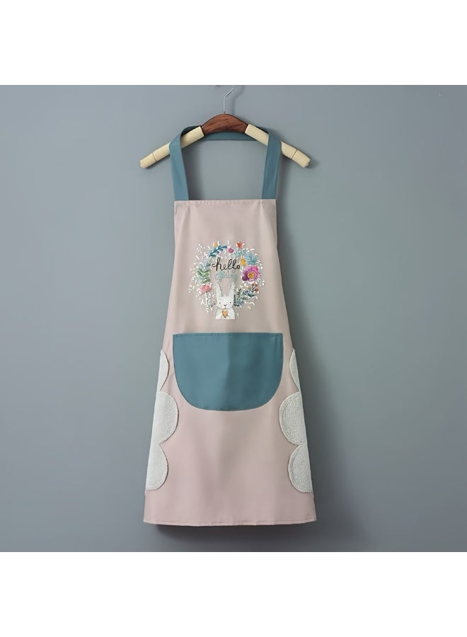 2-Pack Cute Rabbit Kitchen Apron with Pocket & Towel - Waterproof Adjustable Cooking Apron for Women, Baking, Cleaning, Home Use - Image 3