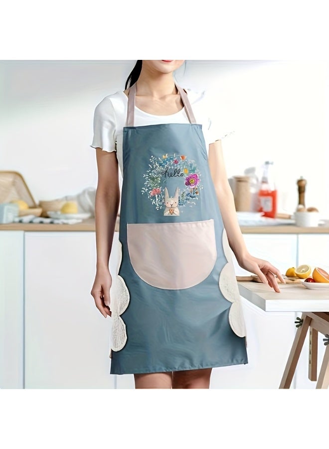 2-Pack Cute Rabbit Kitchen Apron with Pocket & Towel - Waterproof Adjustable Cooking Apron for Women, Baking, Cleaning, Home Use - Image 2