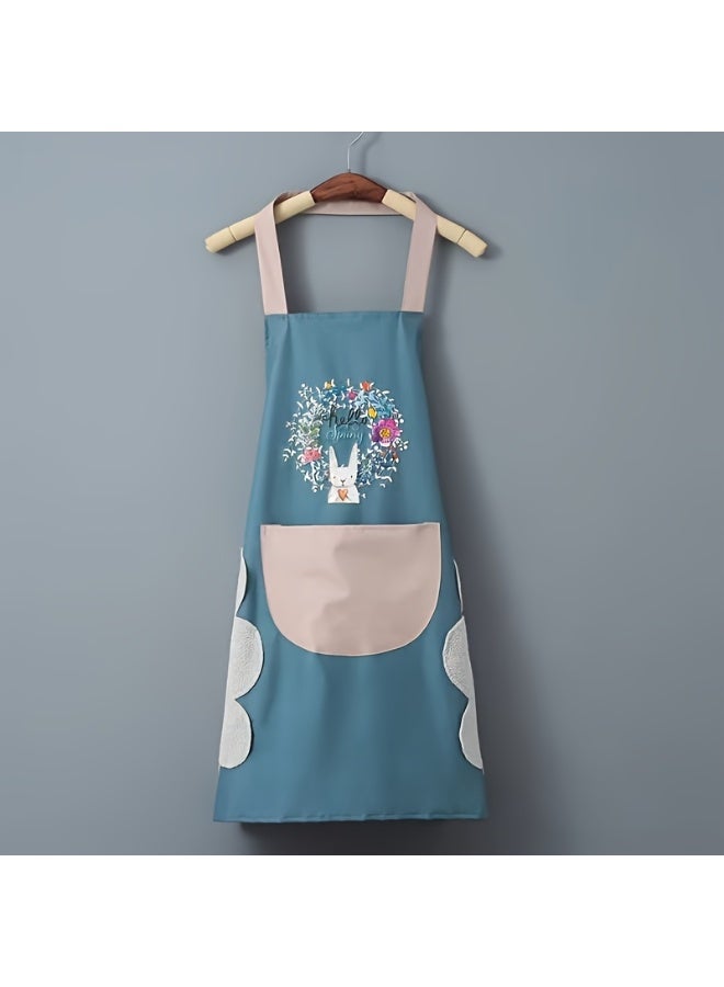 2-Pack Cute Rabbit Kitchen Apron with Pocket & Towel - Waterproof Adjustable Cooking Apron for Women, Baking, Cleaning, Home Use - Image 4