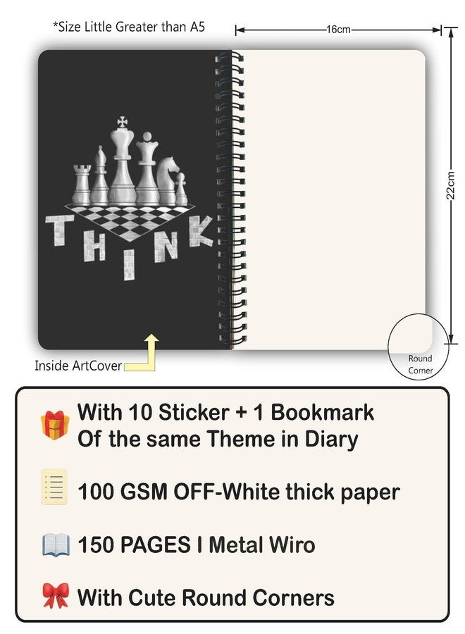 Chess Theme Spiral Bound Notebook, A5 Size, 144 Unruled Pages, with Bookmark and Sticker, for Journaling, Sketching, and Note Taking - Image 2