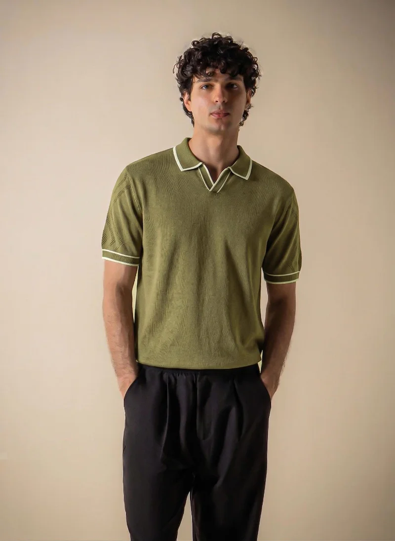 SHAPES CONTRAST FINE KNIT POLO SHIRT