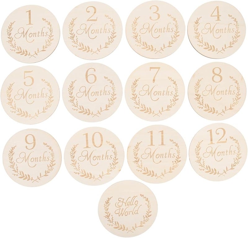 Natural Wood Milestone Cards Set 13 Pieces 100mm Baby Growth Photo Props Birthday Celebrations - Image 2