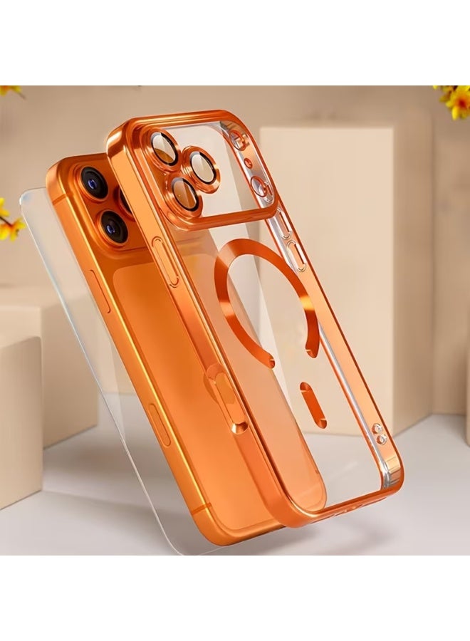 aeen iPhone 17 Pro Max Magnetic Phone Case – Orange Electroplated Transparent Soft Case, Wireless Charging Compatible, Shockproof with Camera Lens Protection - Image 5