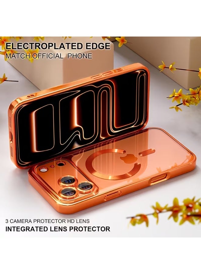 aeen iPhone 17 Pro Max Magnetic Phone Case – Orange Electroplated Transparent Soft Case, Wireless Charging Compatible, Shockproof with Camera Lens Protection - Image 2