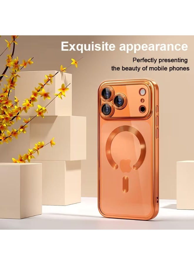 aeen iPhone 17 Pro Max Magnetic Phone Case – Orange Electroplated Transparent Soft Case, Wireless Charging Compatible, Shockproof with Camera Lens Protection - Image 4