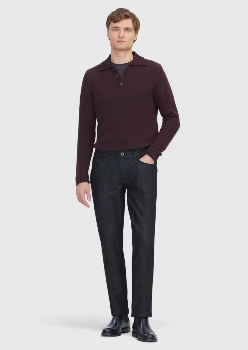 RAMSEY Black Slim Fit Denim Cotton Blended Trousers