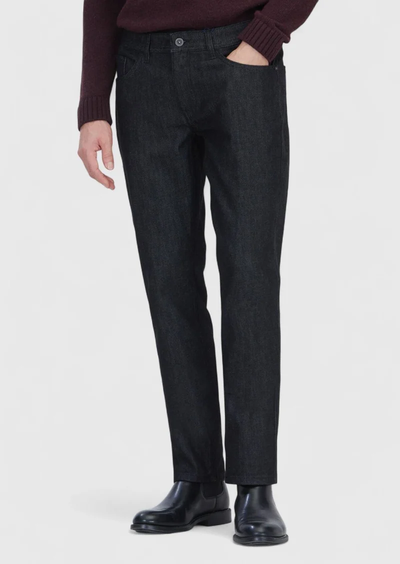 RAMSEY Black Slim Fit Denim Cotton Blended Trousers