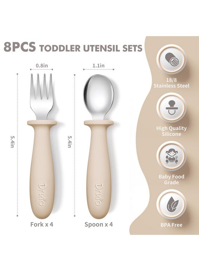 DRKIO 8 Pieces Toddler Utensils Set - Kids Silverware Set with Silicone Handle Children Safe 18/8 Stainless Steel Forks and Spoons Anti-Choke Design Food Grade Dishwasher Safe - Image 2