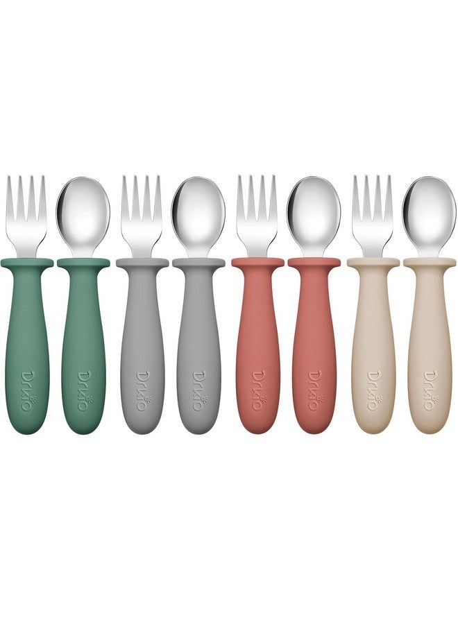 DRKIO 8 Pieces Toddler Utensils Set - Kids Silverware Set with Silicone Handle Children Safe 18/8 Stainless Steel Forks and Spoons Anti-Choke Design Food Grade Dishwasher Safe - Image 1