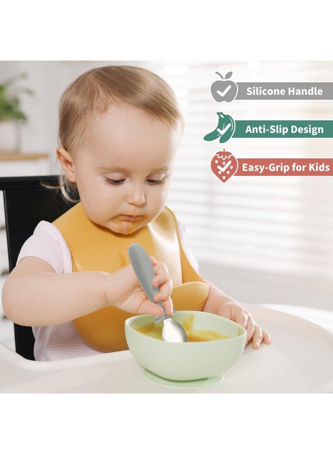 DRKIO 8 Pieces Toddler Utensils Set - Kids Silverware Set with Silicone Handle Children Safe 18/8 Stainless Steel Forks and Spoons Anti-Choke Design Food Grade Dishwasher Safe - Image 4