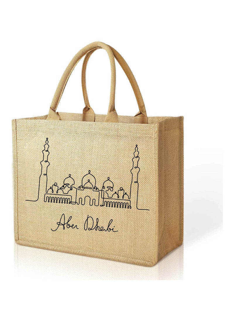 Jute Tote Bag with Abu Dhabi Design - Perfect for Souvenir from Abu Dhabi - Travel or Everyday Use - Reusable Jute Shopping Bag  - Image 1
