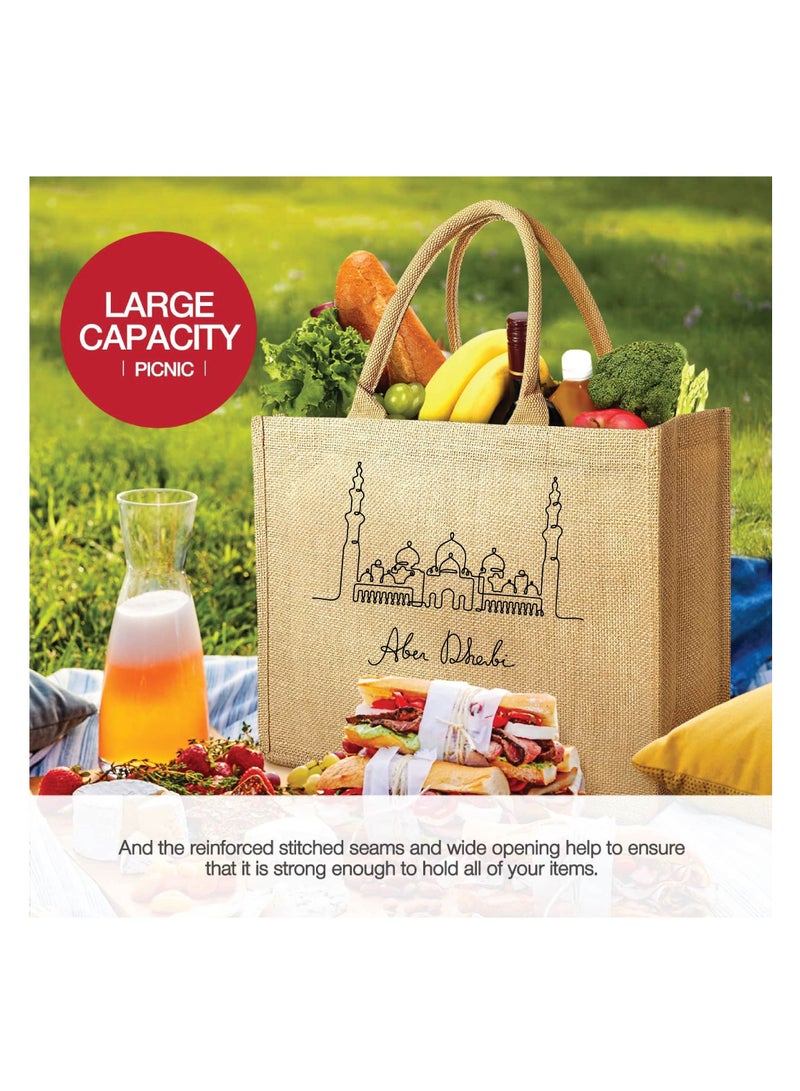 Jute Tote Bag with Abu Dhabi Design - Perfect for Souvenir from Abu Dhabi - Travel or Everyday Use - Reusable Jute Shopping Bag  - Image 4