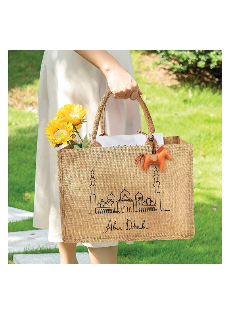 Jute Tote Bag with Abu Dhabi Design - Perfect for Souvenir from Abu Dhabi - Travel or Everyday Use - Reusable Jute Shopping Bag  - Image 5