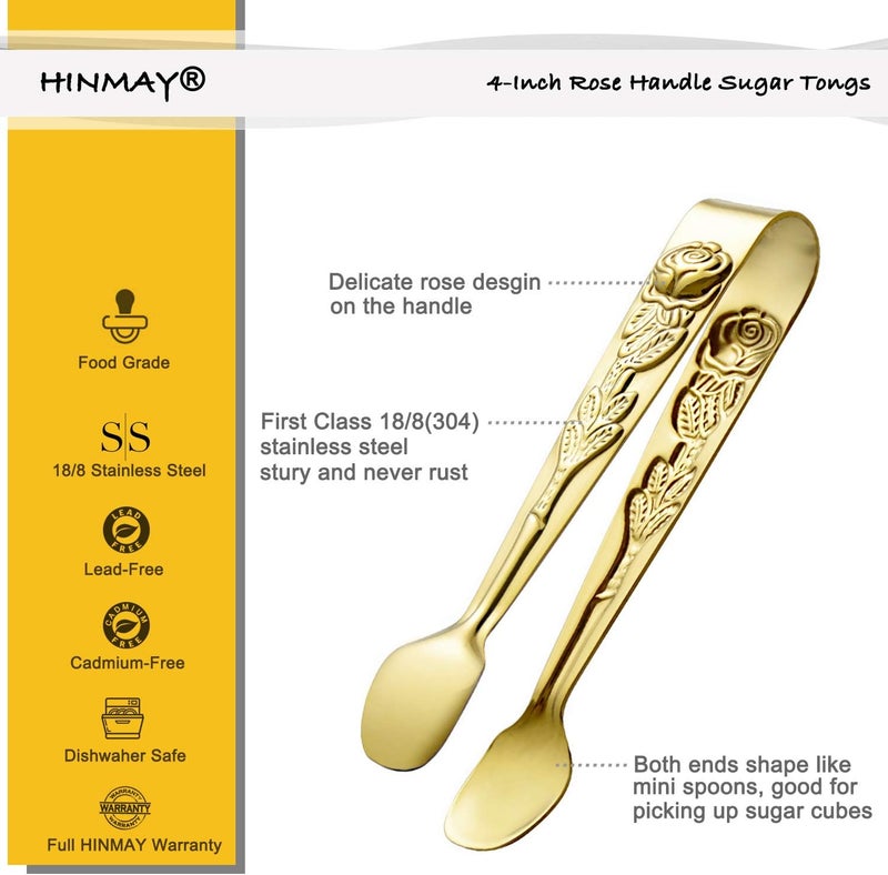 Hinmay 6PCS Mini Serving Tongs 4 Inches Small Rose Sugar Cube Tongs (Gold) - Image 2