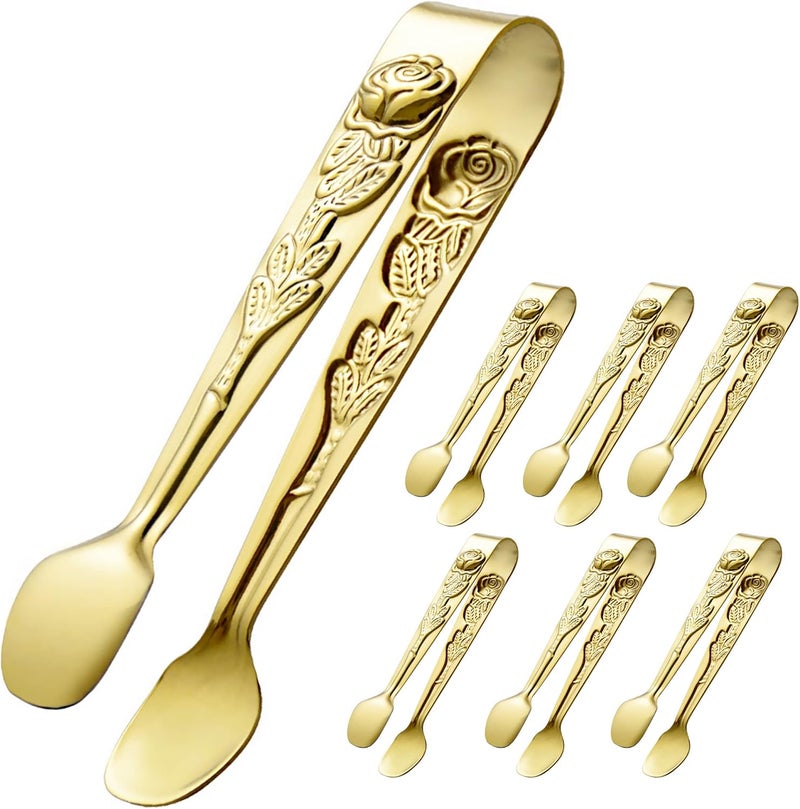 Hinmay 6PCS Mini Serving Tongs 4 Inches Small Rose Sugar Cube Tongs (Gold) - Image 1
