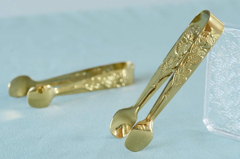 Hinmay 6PCS Mini Serving Tongs 4 Inches Small Rose Sugar Cube Tongs (Gold) - Image 3