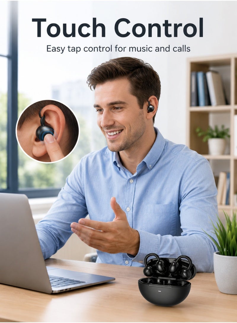 Starfire Open Ear Wireless Earbuds with Ear Hooks, Touch Control, Dual Channel Bluetooth Earphones, 10m Range, IPX4 Splash Resistant, 400mAh Charging Case for Sports, Calls & Travel - Grey - Image 2