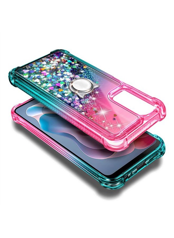 WDHD Compatible with Motorola Moto G-Play-2024 Case Pink/Aqua | Glitter Bling Sparkly Floating Liquid Cute Phone Cover with Tempered Glass Screen Protector/Ring Holder/Diamond Wrist Strap Lanyard - Image 5