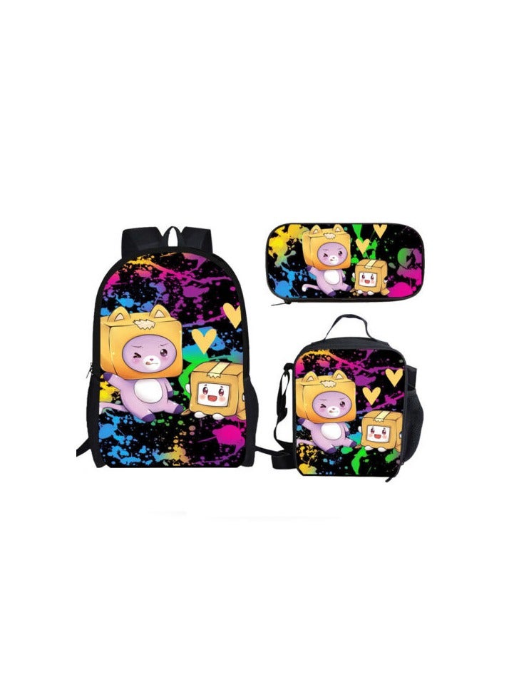 SKT Shiketro lankybox cartoon print school bag kindergarten lunch bag shoulder bag primary school student pencil bag backpack  - Image 1