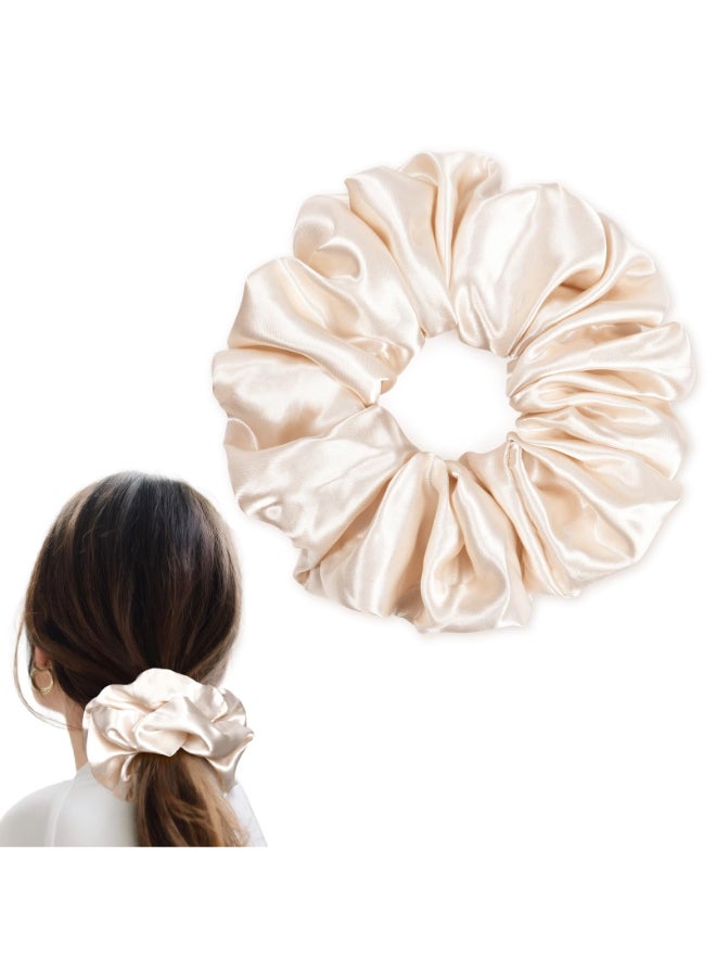 CEELGON Beige Big Satin Scrunchie65 Inches Jumbo Scrunchies Silky Hair Ties Oversized Ponytail Holderfor Thick Curly Hair Extra Large Hair Accessories for Women Beige - Image 2