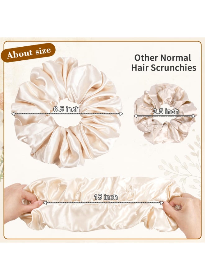 CEELGON Beige Big Satin Scrunchie65 Inches Jumbo Scrunchies Silky Hair Ties Oversized Ponytail Holderfor Thick Curly Hair Extra Large Hair Accessories for Women Beige - Image 4