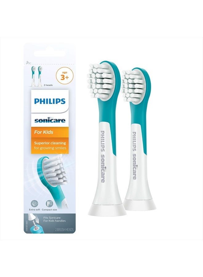 Philips Philips Sonicare for Kids 3+ Genuine Replacement Toothbrush Heads, 2 Brush Heads, Turquoise and White, Compact, HX6032/94 - Image 1