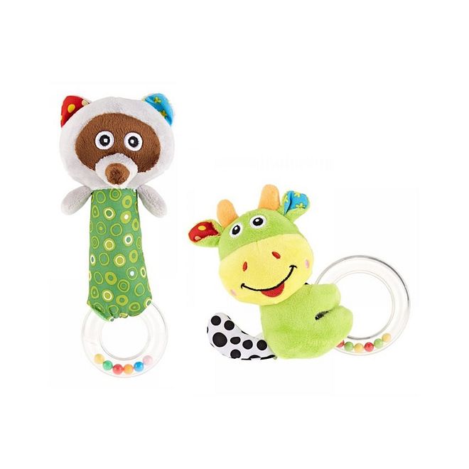 Pixie Baby Rattles Combo, Racoon & Cattle, Sensory Development, Multicolour, 0+ Months