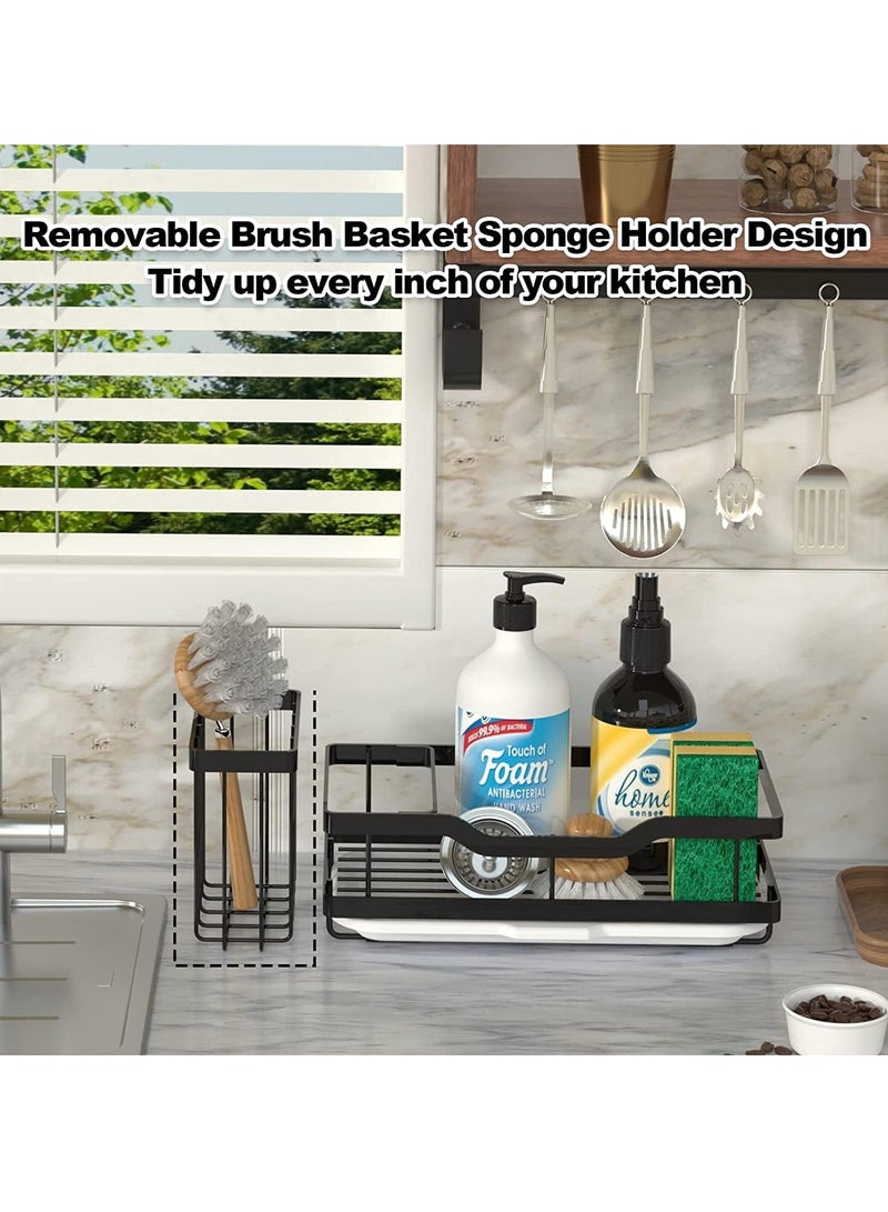 YelaJoy Kitchen Sink Shelf,Soap Sponge Drain Rack Holder,304 Self-Drainage Kitchen Sink Caddy,Rustproof Waterproof Quick Drying Dish Sponge Organizer,Bathroom Accessorie(Black) - Image 3