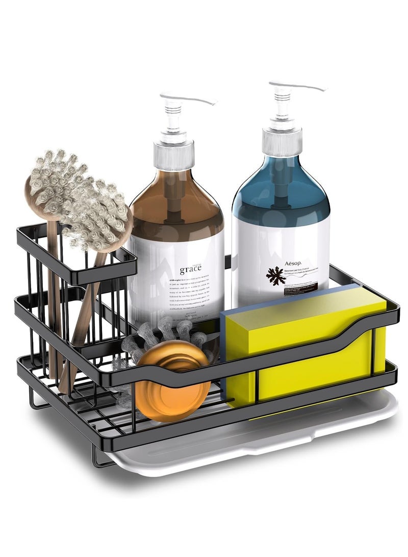 YelaJoy Kitchen Sink Shelf,Soap Sponge Drain Rack Holder,304 Self-Drainage Kitchen Sink Caddy,Rustproof Waterproof Quick Drying Dish Sponge Organizer,Bathroom Accessorie(Black) - Image 1