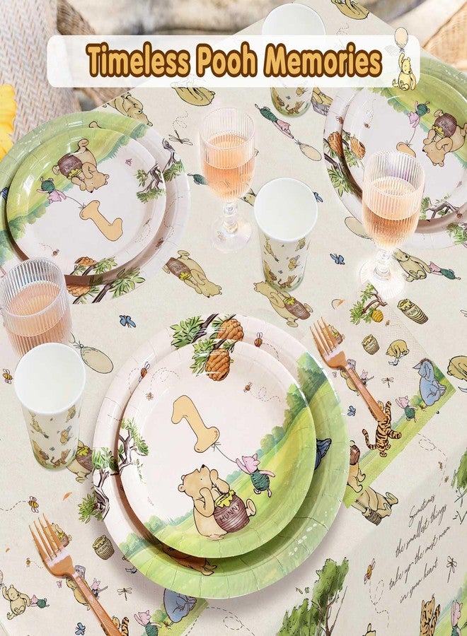 Heboland Winnie Pooh First 1st Birthday Decorations 192Pcs Vintage Pooh Bear Plates Cups Napkins Balloons Banner Tablecloth Swirls Cupcake Toppers for First Birthday Girls Boys, 25 Guests - Image 4