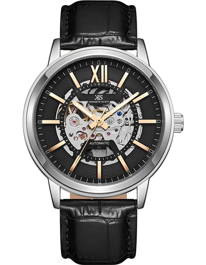 KENNETH SCOTT Men's Leather  Automatic  Watch K24323-SLBBK - 43.5 mm
