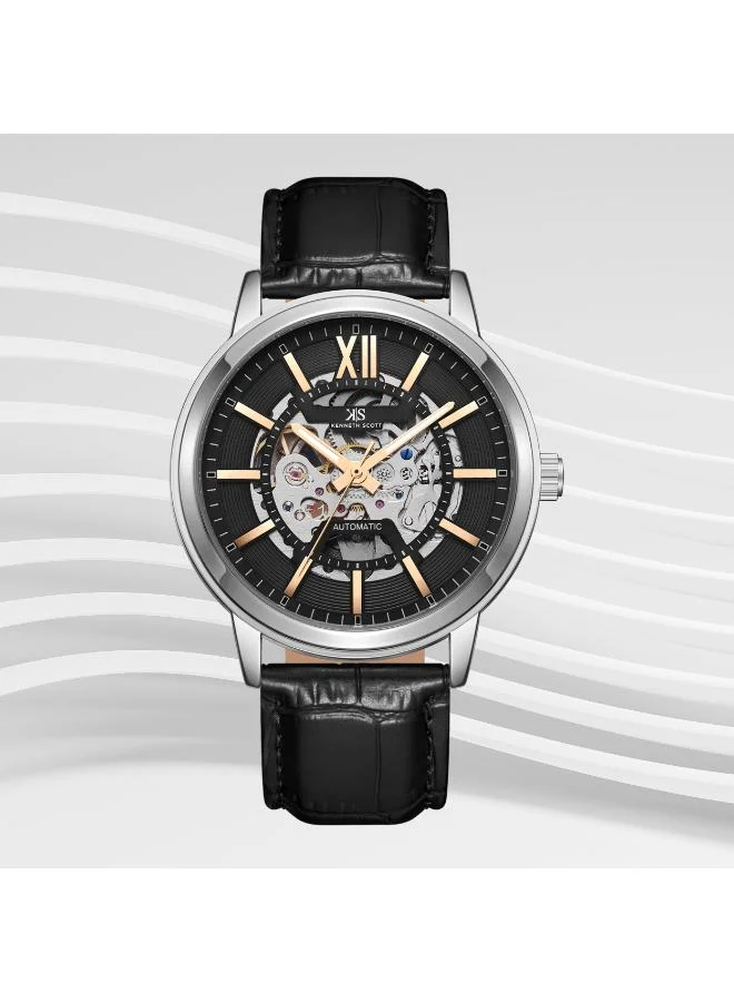 كينيث سكوت Men's Leather  Automatic  Watch K24323-SLBBK - 43.5 mm