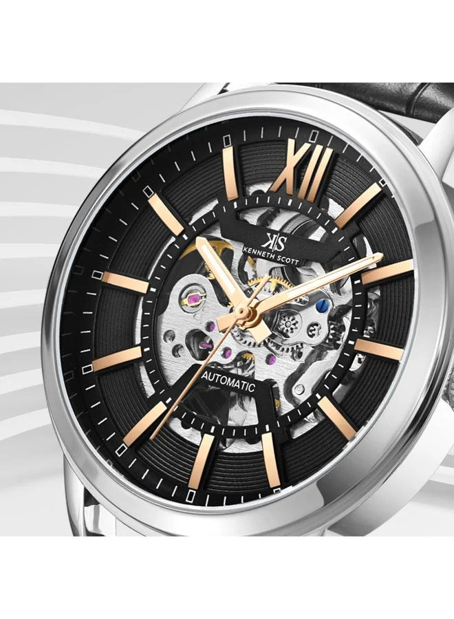 كينيث سكوت Men's Leather  Automatic  Watch K24323-SLBBK - 43.5 mm