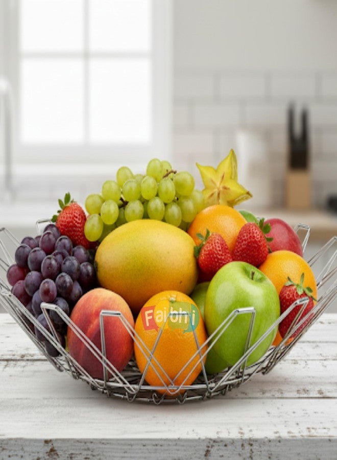 Faibhi Multipurpose Stainless Steel Foldable Fruit & Vegetable Basket - Flexible 8-Shape Folding Wire Bowl for Kitchen, Dining Table, Home, Office & Modern Décor - Image 3